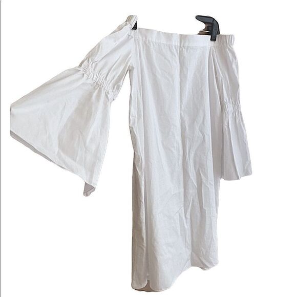 TIBI White Satin Poplin Off the Shoulder Dress - Picture 7 of 13